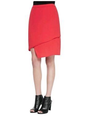 NWT J Brand Maryse Asymmetrical Crepe Overlay Skirt Masai Red (2)
